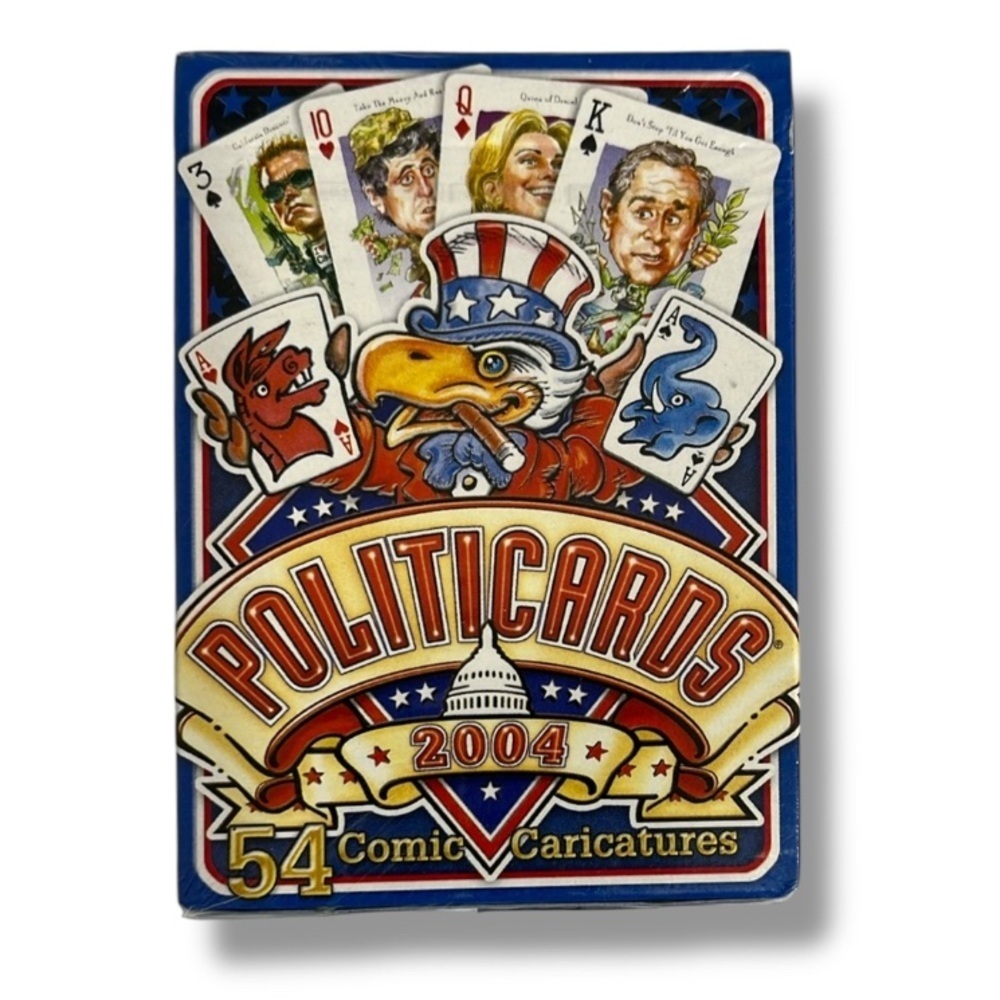 Humorous Funny 2004 Playing Cards Politicards Politician Caricatures Blue Set